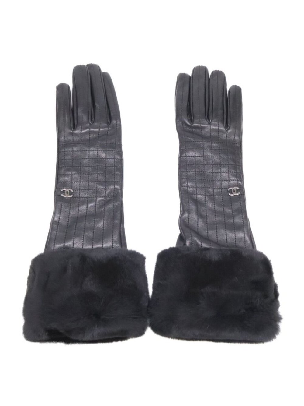 Chanel CC Logo Rabbit Fur Sheep Leather Gloves